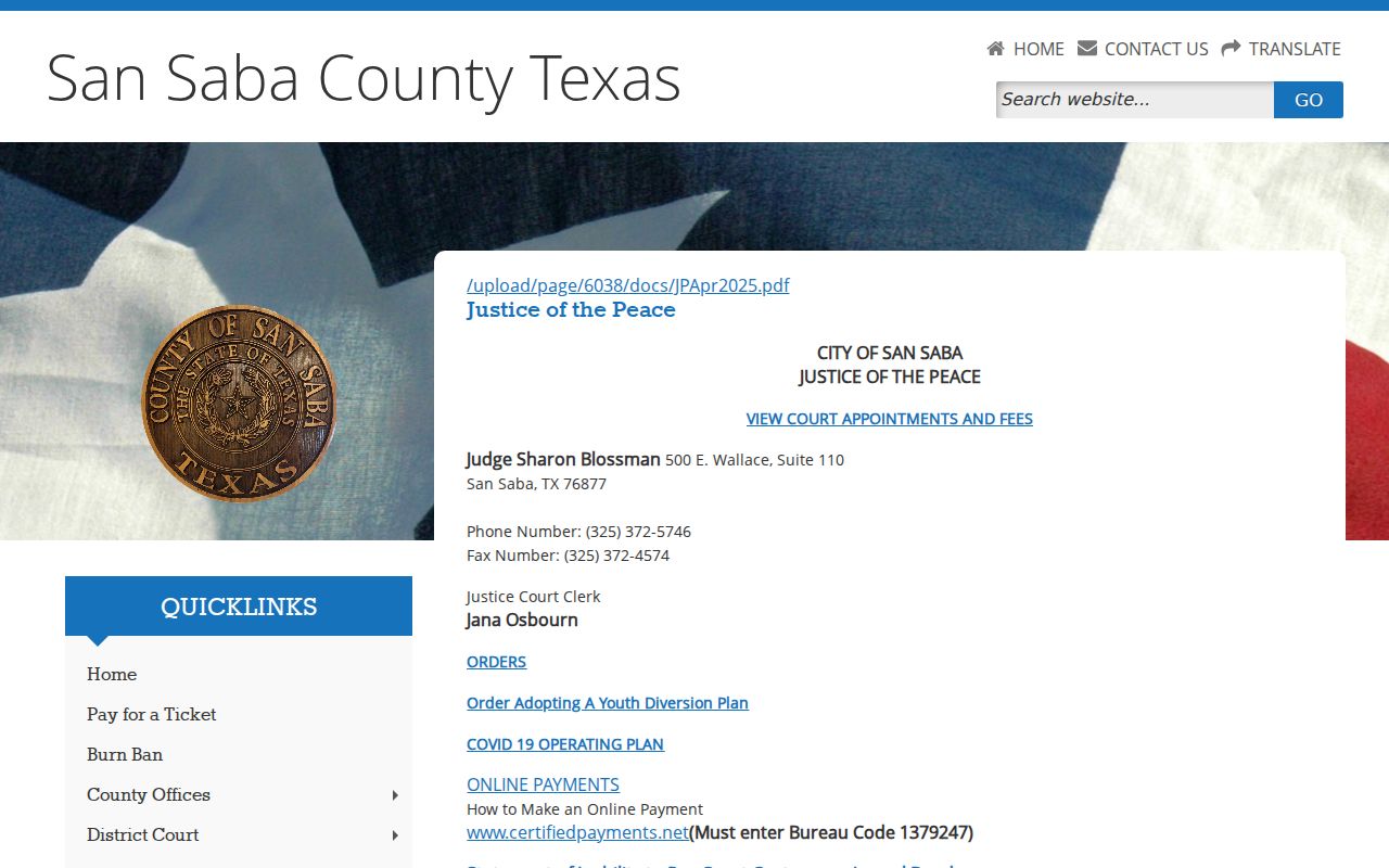 San Saba County traffic warrant search: Justice Court citation route