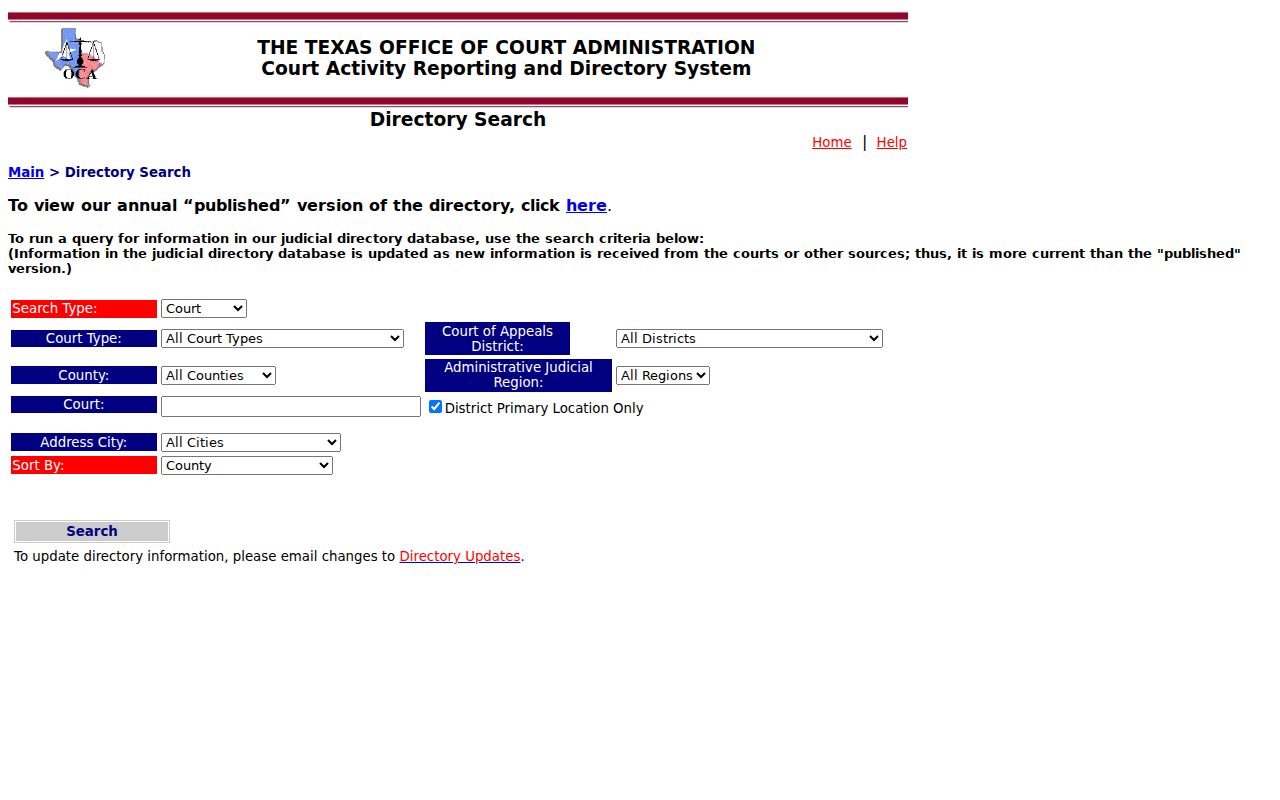 San Saba County warrant record search: OCA court directory rather than a case lookup