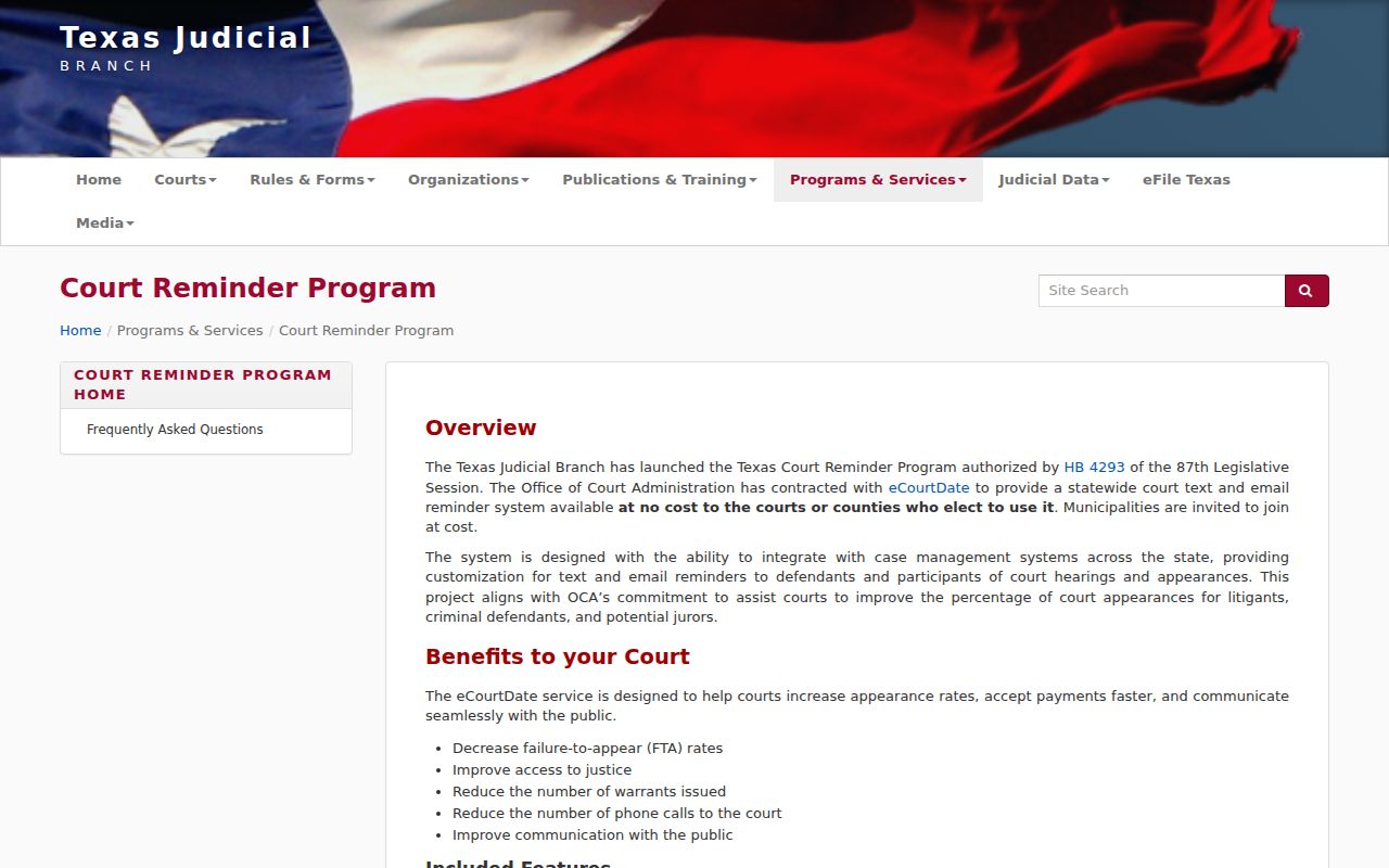 San Saba County bench warrant information: statewide reminder program with no local participation claim