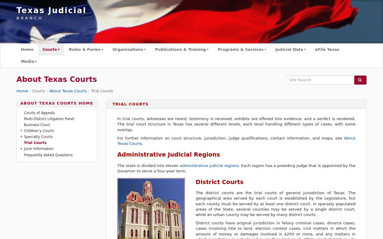 San Saba County traffic warrant guidance: Texas trial court system map