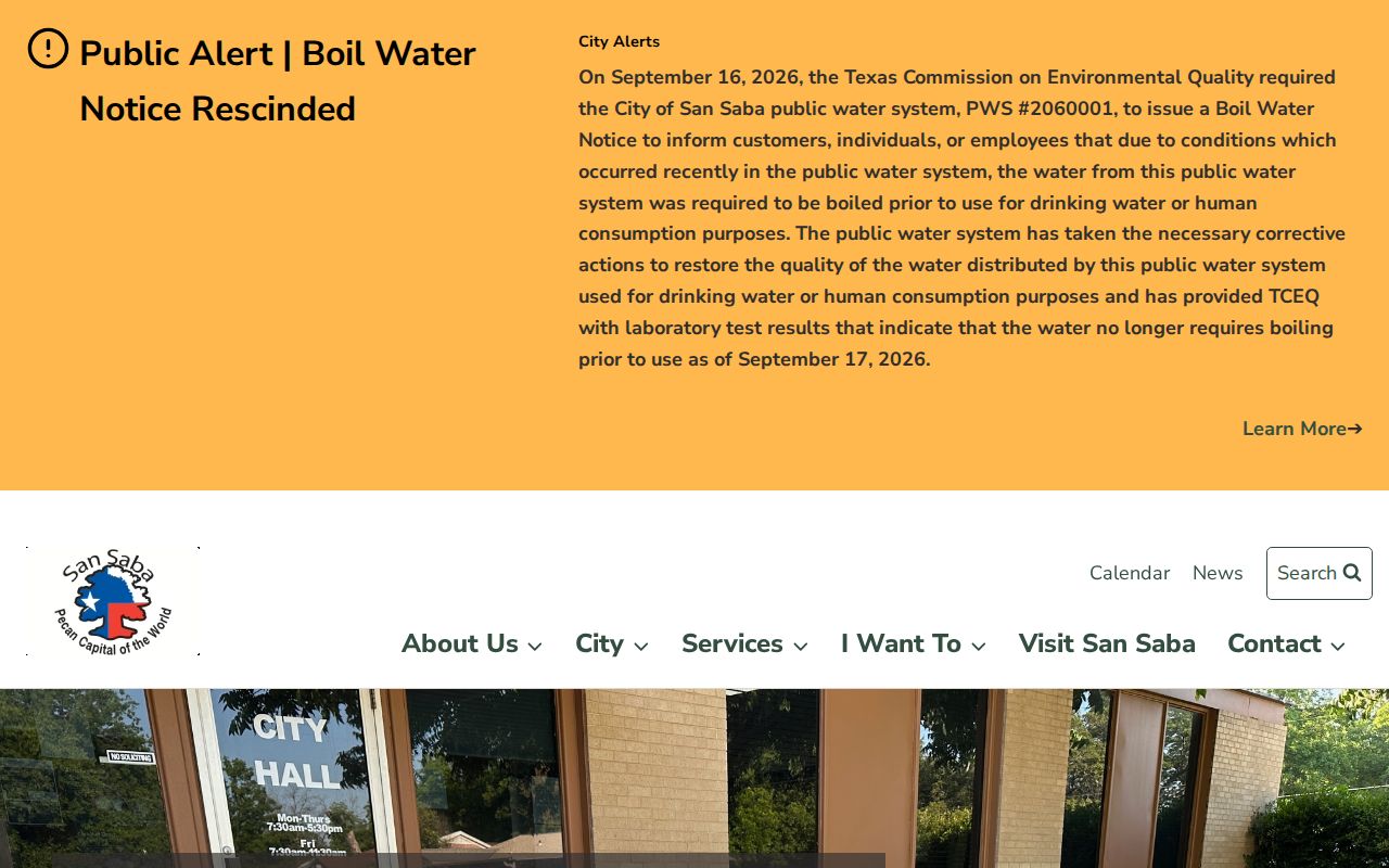 San Saba County warrant records: City Hall building and public contact information