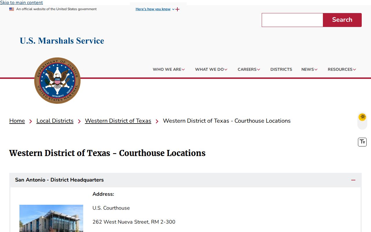 San Saba County warrant program context: official U.S. Marshals Austin contact route