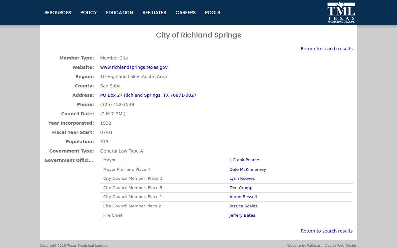 San Saba County Richland Springs warrant records: city profile checked against the current court directory