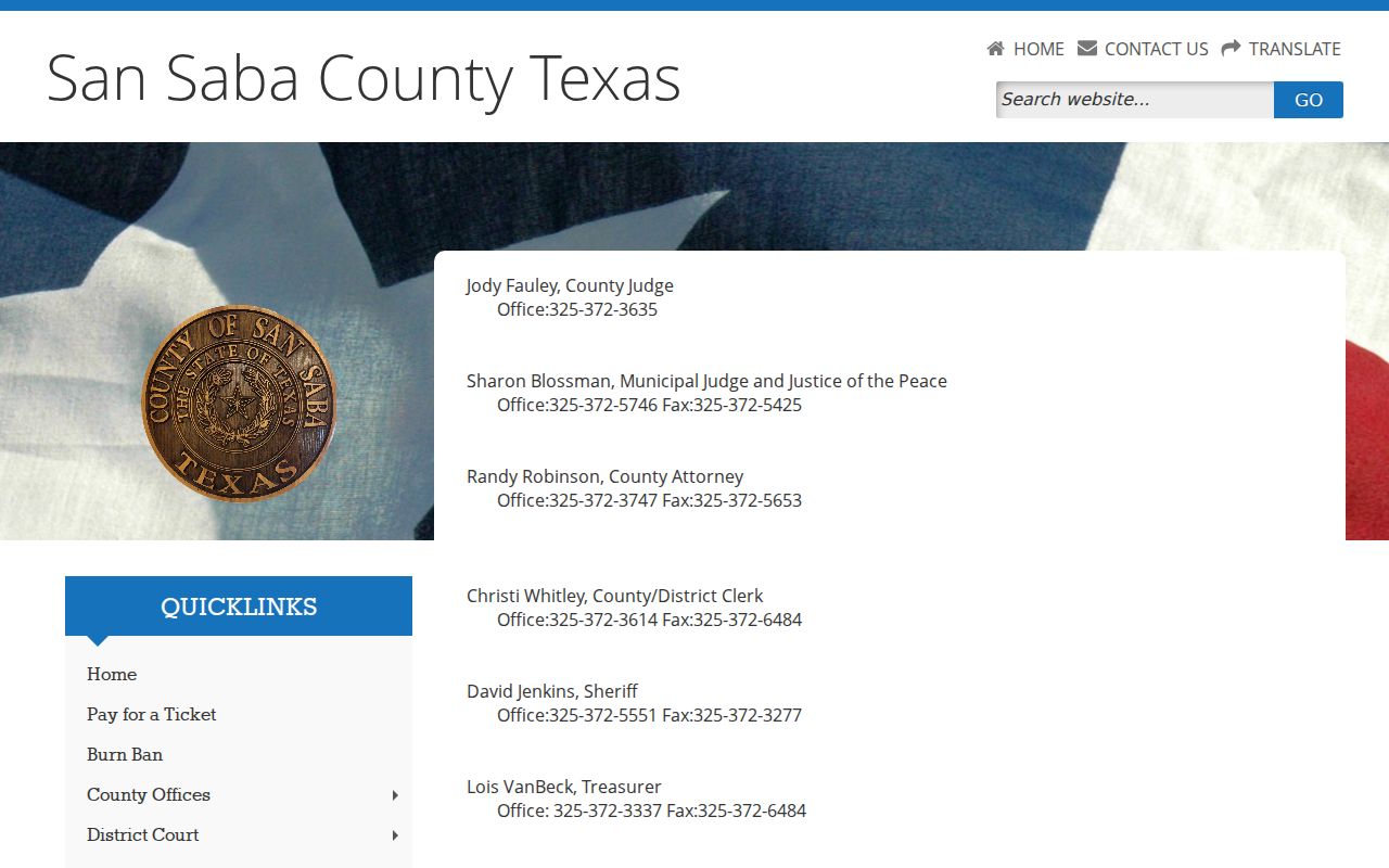 San Saba County warrant records: official county contact directory